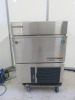 Hoshizaki Ice Maker, Model IM-65NE-HC, S/N N51431M. Size H84 x W63 x D50cm. Comes with Sauermann SI 1800 Pump & Plastic Scoop. NOTE: installed new and appears tested only as premises never opened.