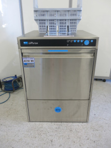 Meiko Dishwasher, Model UPSTER U500 M2, S/N 10590036, YOM 2023, 3 Phase. Comes with 3 Trays & 2 x Cutlery Drawers with Operation Manual. Size H82 x W60 x D67cm. NOTE: installed new and appears tested only as premises never opened.