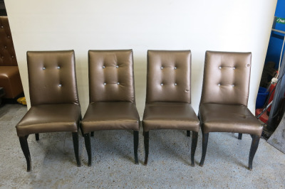 4 x Gold Button Back Dining Chairs with Black Legs (Condition as Viewed).