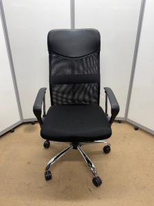 NiceDay Black Office Swivel Chair with Mesh Back, Fabric Seats & Chrome Legs.