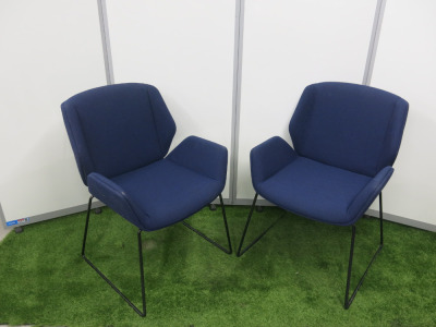 2 x Boss Design Kruze Blue Fabric Lounge Chairs with Black Legs.