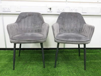 2 x Klihome Grey Suede Dining Chairs with Black Legs.
