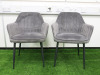 2 x Klihome Grey Suede Dining Chairs with Black Legs.