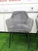 2 x Klihome Grey Suede Dining Chairs with Black Legs. - 2