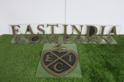 Brass on Glass Back 'East India Company' Sign. Size of Each Letter H13cm.