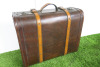 Stained Wood Briefcase with Brown Leather & Brass Hardware. Size H40 x W49 x D22cm. - 2