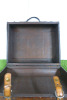 Stained Wood Briefcase with Brown Leather & Brass Hardware. Size H40 x W49 x D22cm. - 5
