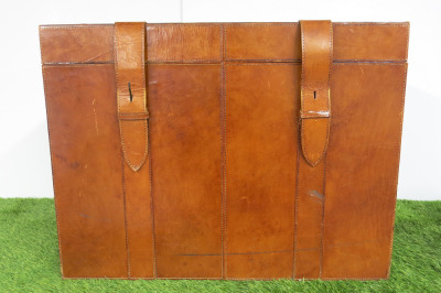 Large Brown Leather Trunk. Size H46 x W61 x D46cm. NOTE: no buckles.