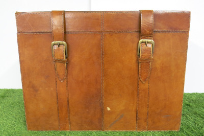 Brown Leather Trunk with Brass Buckles. Size H39 x W50 x D39.