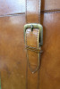 Brown Leather Trunk with Brass Buckles. Size H39 x W50 x D39. - 2
