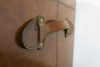 Brown Leather Trunk with Brass Buckles. Size H39 x W50 x D39. - 4