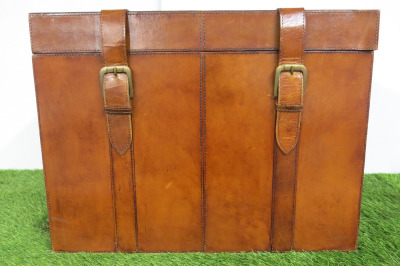 Brown Leather Trunk with Brass Buckles. Size H39 x W50 x D39.