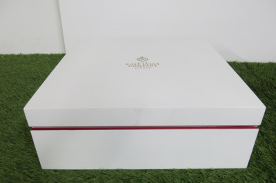 The East India Company White Remarkable Connections Storage Box with Black Velvet Interior, Gold Inscription & 12 Part Storage Tray. Comes with Original Box.