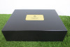 The East India Company Black Wood Storage Box with Gold Plaque & Black Velvet Interior. Size H10 x W39 x D29cm.