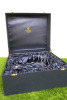 The East India Company Navy Fabric Storage Box with Navy Satin Fabric Interior. Size H22 x W38 x D34cm. - 3