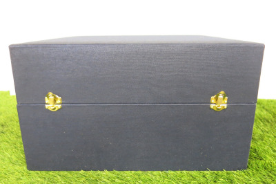 The East India Company Navy Fabric Storage Box with Navy Satin Fabric Interior. Size H22 x W38 x D34cm.