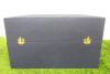 The East India Company Navy Fabric Storage Box with Navy Satin Fabric Interior. Size H22 x W38 x D34cm.