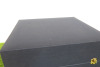 The East India Company Navy Fabric Storage Box with Navy Satin Fabric Interior. Size H22 x W38 x D34cm. - 2