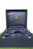 The East India Company Navy Fabric Storage Box with Navy Satin Fabric Interior. Size H22 x W38 x D34cm. - 3