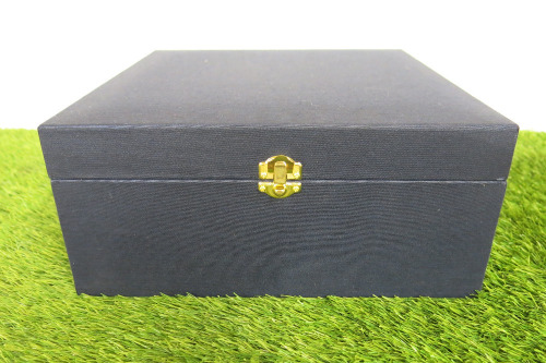 The East India Company Navy Fabric Storage Box with Navy Satin Fabric Interior. Size H13 x W28 x D28cm.