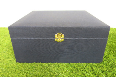 The East India Company Navy Fabric Storage Box with Navy Satin Fabric Interior. Size H13 x W28 x D28cm.