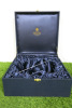 The East India Company Navy Fabric Storage Box with Navy Satin Fabric Interior. Size H13 x W28 x D28cm. - 3