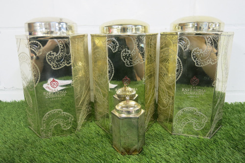 4 x 'The East India Company' Polished Tea Caddy's to Include: 3 x H30cm & 1 x H10cm.