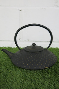 ChaCult Decorative Flat Black Ceramic Tea Pot.