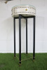 Cream Circular Side Table with Glass Top, Black Legs & Gold Hardware.