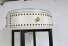 Cream Circular Side Table with Glass Top, Black Legs & Gold Hardware. - 2
