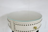 Cream Circular Side Table with Glass Top, Black Legs & Gold Hardware. - 4