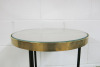 Short Circular Side Table with Glass Top, Black Legs & Gold Hardware. - 2