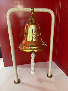 Bar Mounted Brass Bell with Bell Rope, Engraved '4 E I C'.