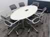 Orangebox Oval Meeting Table & 6 x Steelcase Chairs to Include: 6 x Steelcase 57400-Sarrebourg Grey & White Mesh Back Swivel Chairs & Oval Table with Centre Power Unit. Table 200 x 100cm. - 2