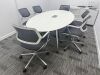 Orangebox Oval Meeting Table & 6 x Steelcase Chairs to Include: 6 x Steelcase 57400-Sarrebourg Grey & White Mesh Back Swivel Chairs & Oval Table with Centre Power Unit. Table 240 x 120cm.