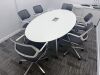 Orangebox Oval Meeting Table & 6 x Steelcase Chairs to Include: 6 x Steelcase 57400-Sarrebourg Grey & White Mesh Back Swivel Chairs & Oval Table with Centre Power Unit. Table 240 x 120cm. - 2