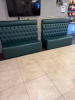 7 x Dark Green Faux Leather Button Back Banquet Seats. Size 120 x 160 x 57cm.