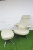 James Irvin Designed B & B Italia Model Radar Italian Ivory Iconic Modern Italian Furniturem Sculptural Design, Plush Leather Easy Chair on 4 Spoke Metal Swivel Base with Ottoman.