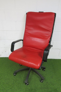 Paltrona Frey Designed by FA Porsche Red Leather & Black Frame Office Swivel Chair.