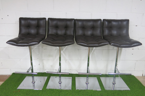 4 x CasaDesus Barcelona Brown Leather on Chrome Frame High Stools.