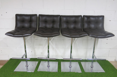 4 x CasaDesus Barcelona Brown Leather on Chrome Frame High Stools.