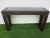 Crocodile Effect Brown Leather Console Table with Glass Insert and Stud Detail, Size H80 x W140 x D40cm.