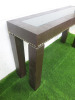 Crocodile Effect Brown Leather Console Table with Glass Insert and Stud Detail, Size H80 x W140 x D40cm. - 2