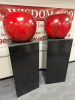 Pair of Statement Apples on Plinths, Standing 1.7m Tall, Each Apple is approx 50cm in Diameter. Painted Steel. - 2