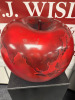 Pair of Statement Apples on Plinths, Standing 1.7m Tall, Each Apple is approx 50cm in Diameter. Painted Steel. - 5