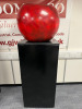 Pair of Statement Apples on Plinths, Standing 1.7m Tall, Each Apple is approx 50cm in Diameter. Painted Steel. - 14