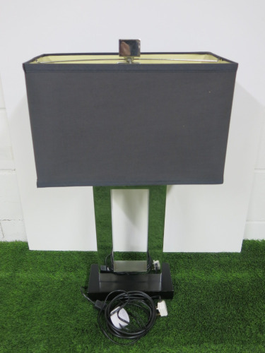 Andrew Martin Carington Table Lamp in Silver with Black Base. Comes with Shade, Model T59-483A.