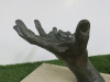 Lorenzo Quinn Contemporary Sculpture "Trust" Resin Plated in Bronze on Travertine Marble Plinth, Depicts a Human Figure Lying Asleep in an Open Hand. Limited Edition 410/999-US - 4
