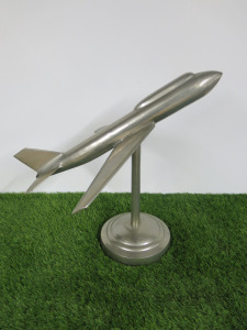 Solid Pewter Retro Desktop Airplane on Pedestal Base, Size H40cm.