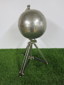 Pewter Antique Globe on Tripod Stand, Size H40cm.
